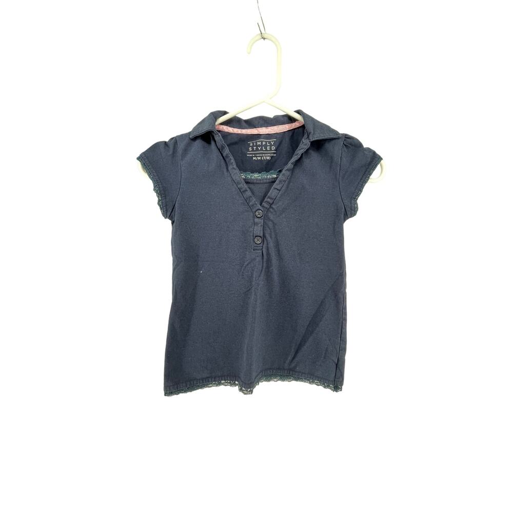 Simply Styled Girls Navy Blue Short Sleeve Polo Shirt Youth Size Medium 7/8